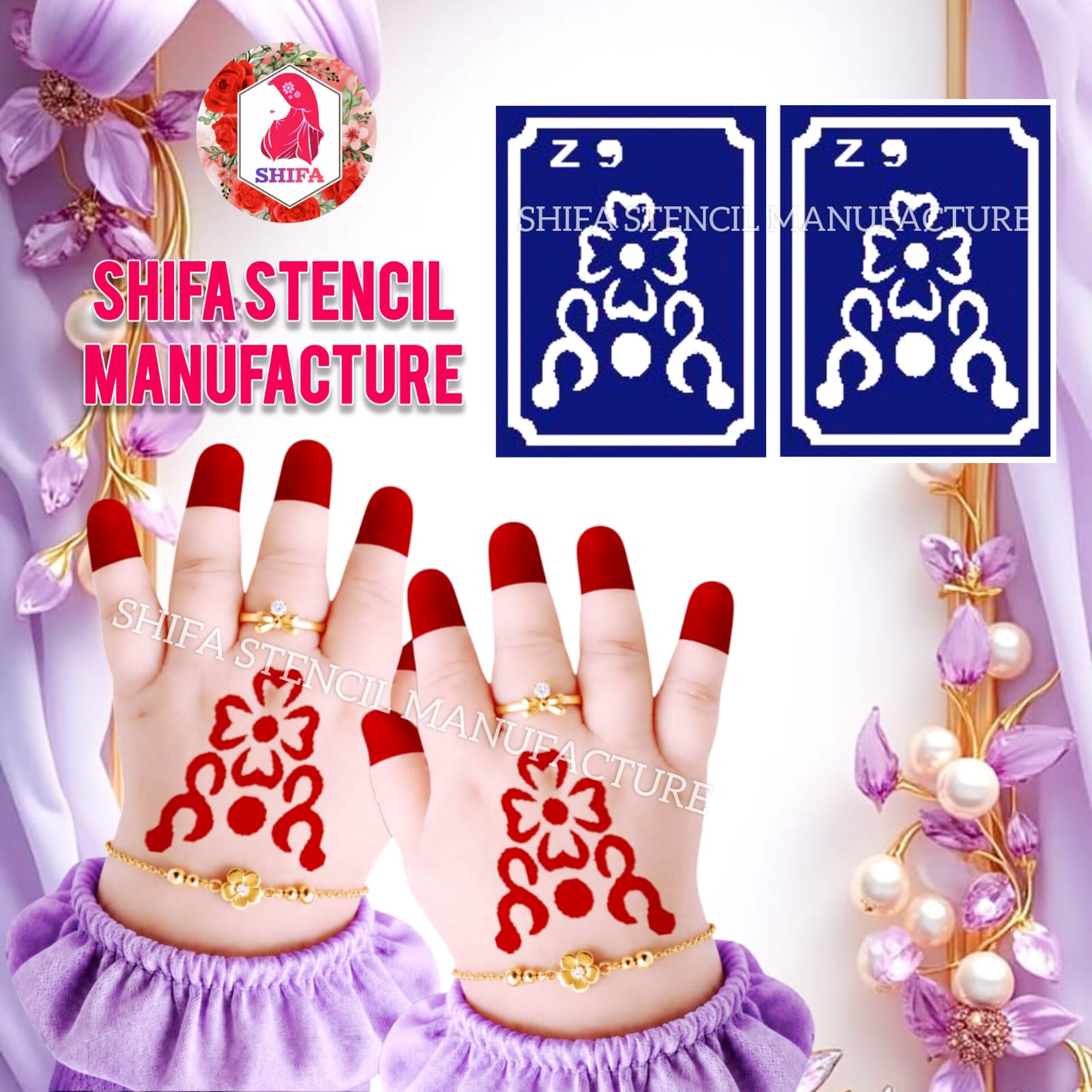 Z 9 Tiered Clover Vine Sticker overview Henna Stencil - Shifa Stencil